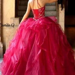 Camila Q Quinceanera Dress 19006 High Neck Embellished Ruffle Tulle Ballgown Ballgown Dresses