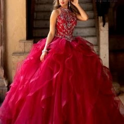 Camila Q Quinceanera Dress 19006 High Neck Embellished Ruffle Tulle Ballgown Ballgown Dresses