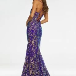 Ashleylauren Ashley Lauren 11114 Spaghetti Strap Stretch Sequin Gown With Lace Up Back Mermaid Dresses