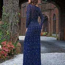 Discontinued Long Sleeve Dresses Primavera Couture 3181 Long Beaded Long Sleeve Evening Gown Sequin