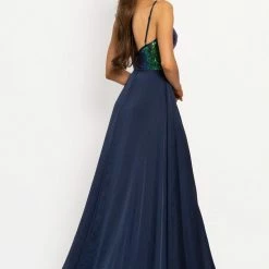In Stock Johnathan Kayne 2214 Sz 6 Sequin V Neckline A Line Prom Dress With Wrap Style Slit