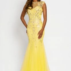 Johnathan Kayne 9039 Illusion Lace Prom Dress Cap Sleeve Mermaid Evening Dress Mermaid Dresses