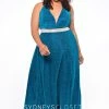 In Stock Sydney;s Closet SC7289 Size 14 Turquoise Long Shimmer Prom Dress Plus Size Formal SC 7289