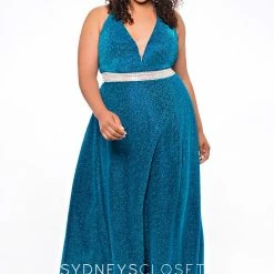 In Stock Sydney;s Closet SC7289 Size 14 Turquoise Long Shimmer Prom Dress Plus Size Formal SC 7289
