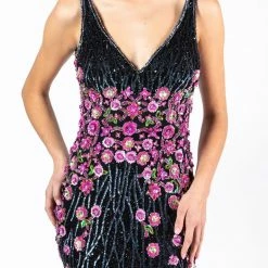 In Stock Primavera Couture 3238 Size 6 Black Floral Sequin Fitted Formal Evening Dress Prom