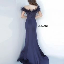 Jovani 2944 Feather Neckline Off The Shoulder Mermaid Evening Gown Mermaid Dresses