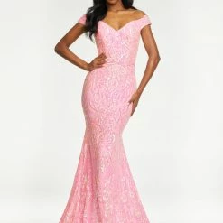 Ashleylauren Ashley Lauren 11112 Off The Shoulder Stretch Sequin Gown