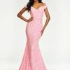 In Stock Mermaid Dresses Ashley Lauren 11112 Baby Pink Prom Dress Size 2 Off The Shoulder Stretch Sequin Gown