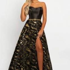 In Stock Johnathan Kayne 2232 Metallic Print A Line Prom Dress Evening Gown Strapless Size 4