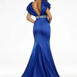 Ashleylauren Ashley Lauren 11130 Ruffle Shoulder Satin Evening Gown Prom And Pageant Gown