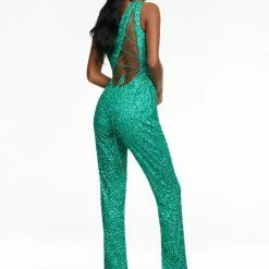 Ashleylauren Corset Dresses Ashley Lauren 11190 One Shoulder Sequin Jumpsuit With Pockets