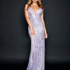 Nina Canacci 8203 Long Fitted Glitter Formal Prom Dress Evening Gown