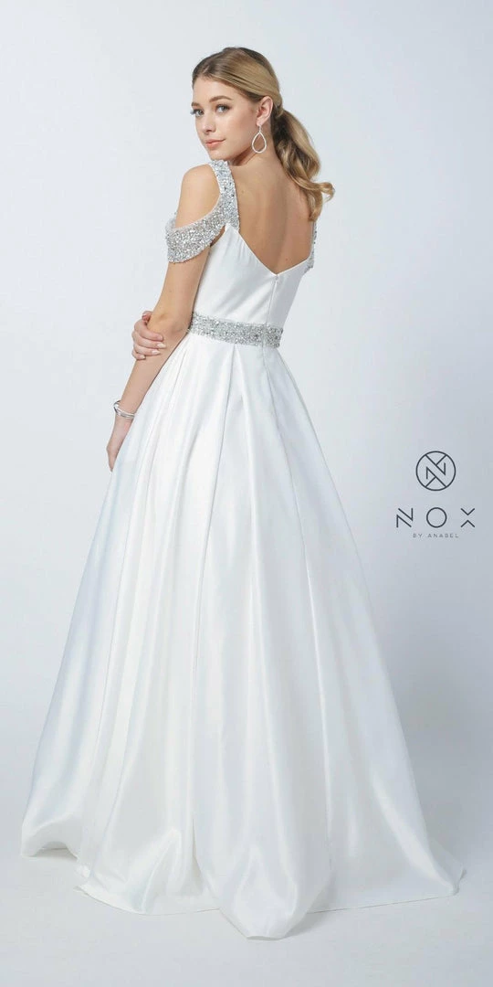 In Stock Nox Anabel R224W Size 2, 6, 16 Long Satin A Line Ballgown Pockets Off The Shoulder Dress Pageant Bridal Ballgown Dresses 9 In Stock Nox Anabel R224W Size 2, 6, 16 Long Satin A Line Ballgown Pockets Off The Shoulder Dress Pageant Bridal Ballgown Dresses
