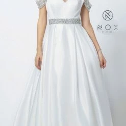 In Stock Nox Anabel R224W Size 2, 6, 16 Long Satin A Line Ballgown Pockets Off The Shoulder Dress Pageant Bridal Ballgown Dresses 14 In Stock Nox Anabel R224W Size 2, 6, 16 Long Satin A Line Ballgown Pockets Off The Shoulder Dress Pageant Bridal Ballgown Dresses