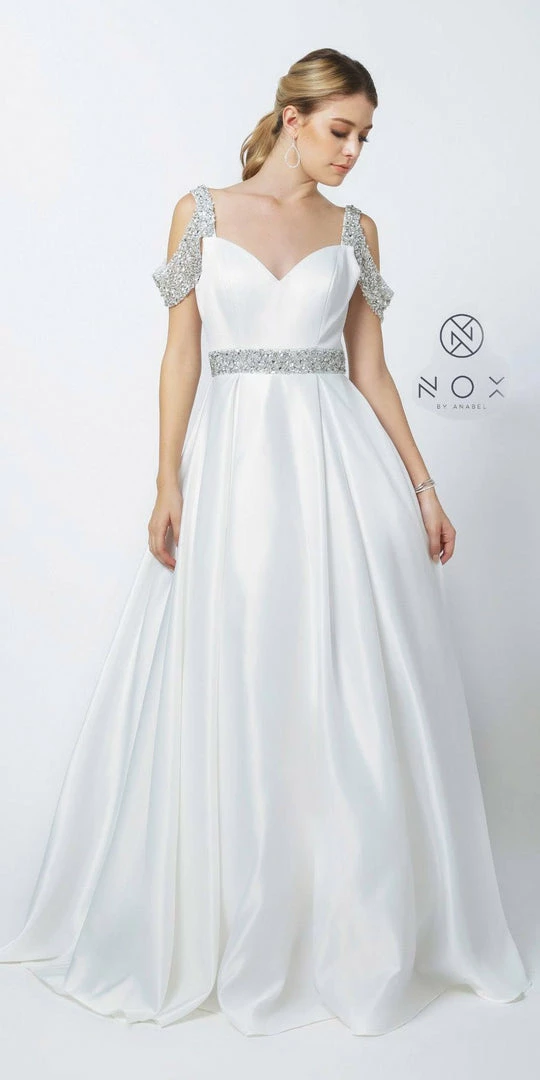 In Stock Nox Anabel R224W Size 2, 6, 16 Long Satin A Line Ballgown Pockets Off The Shoulder Dress Pageant Bridal Ballgown Dresses 8 In Stock Nox Anabel R224W Size 2, 6, 16 Long Satin A Line Ballgown Pockets Off The Shoulder Dress Pageant Bridal Ballgown Dresses