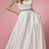 Nox Anabel R224W Long Satin A Line Ballgown Pockets Off The Shoulder Dress Pageant Bridal