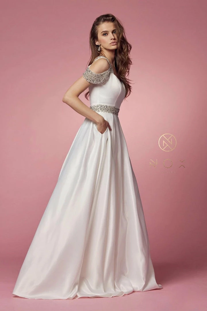 In Stock Nox Anabel R224W Size 2, 6, 16 Long Satin A Line Ballgown Pockets Off The Shoulder Dress Pageant Bridal Ballgown Dresses 6 In Stock Nox Anabel R224W Size 2, 6, 16 Long Satin A Line Ballgown Pockets Off The Shoulder Dress Pageant Bridal Ballgown Dresses