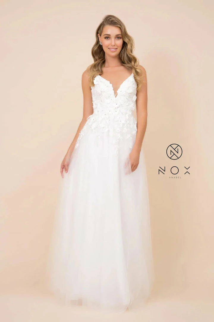 In Stock Nox Anabel R346 Size 4, 10 A Line 3D Floral Lace Wedding Dress V Neck Bridal Gown 10 In Stock Nox Anabel R346 Size 4, 10 A Line 3D Floral Lace Wedding Dress V Neck Bridal Gown
