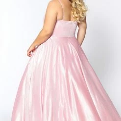 In Stock Long Sleeve Dresses Tease Prom TE2014 Doll Pink Size 22 A Line Prom Dress Plus Sized Satin Shimmer