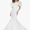 In Stock Ashley Lauren 11041 Size 6 Off Shoulder Mikado Bridal Gown With Oversized Ruffle Mermaid Dresses