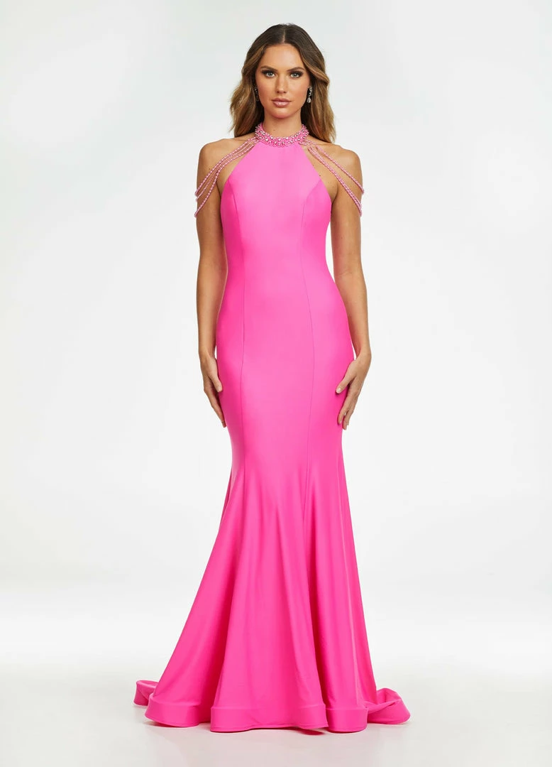Ashleylauren Ashley Lauren 11170 High Neck Jersey Evening Gown With Beaded Shoulder Draping Mermaid Dresses 4 Ashleylauren Ashley Lauren 11170 High Neck Jersey Evening Gown With Beaded Shoulder Draping Mermaid Dresses