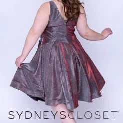 Sydney's Closet 8100 V Neckline Holographic Short Formal Cocktail Dress Plus Sized 32 Sydney's Closet 8100 V Neckline Holographic Short Formal Cocktail Dress Plus Sized