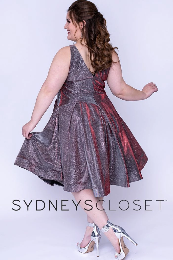 In Stock Sydney's Closet 8100 Sz 14 Cobalt V Neckline Holographic Short Formal Cocktail Dress Plus Sized 15 In Stock Sydney's Closet 8100 Sz 14 Cobalt V Neckline Holographic Short Formal Cocktail Dress Plus Sized