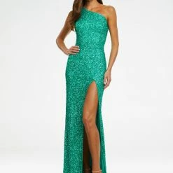 Ashleylauren Corset Dresses Ashley Lauren 11144 Sequin One Shoulder Prom Dress With Lace Up Back