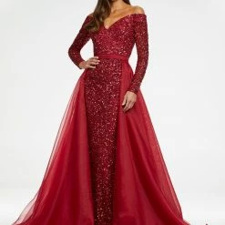In Stock Ashley Lauren 1739 Size 6 Hot Pink Long Organza Overskirt Wire Hem Pageant Prom Layer Pageant