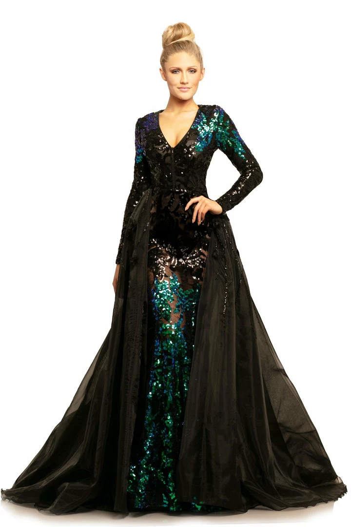 Discontinued Johnathan Kayne 9239 Long Sleeve Mermaid Prom Dress With Overskirt Stretch Sequins 3 Discontinued Johnathan Kayne 9239 Long Sleeve Mermaid Prom Dress With Overskirt Stretch Sequins