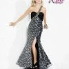 In Stock Riva Designs 6490 Prom Dress Black Sequin Size 8 Mermaid Scales Crystal Strep