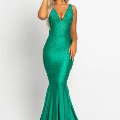 In Stock Mermaid Dresses Johnathan Kayne 9213 Size 0,2, 8, 12 Jade Crystal Embellished Long Fitted Prom Dress Evening Gown