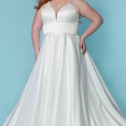 Sydney's Closet SC5269 Wedding Dress Satin V Neckline Plus Sized SC 5269 Clementine
