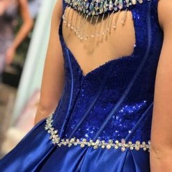 In Stock Ritzee Girls 7707 Size 10 Long Satin Pageant Dress Sequin Off The Shoulder Ballgown Tassel Ballgown Dresses