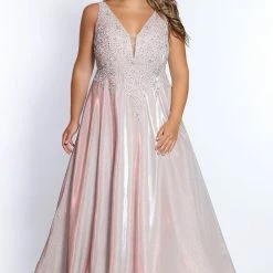 In Stock Sydney's Closet SC7311 Size 18 V Neckline A Line Prom Dress Pageant Gown Shimmer SC 7311