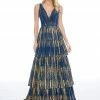 Ashleylauren Ashley Lauren 1758 Midnight V Neckline Metallic Tulle Evening Gown Ballgown Dresses