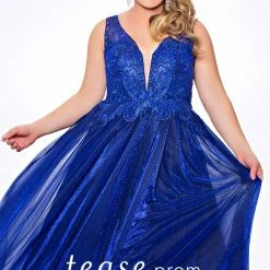 In Stock Tease Prom 2050 Size 14 Long Shimmer Ballgown Prom Dress Lace V Neck