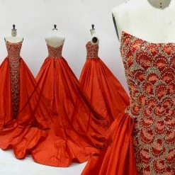 Jovani S04603 Orange Couture Pageant Dress Overskirt Beaded Gown Red Carpet Sequin Dresses