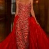 Jovani S04603 Orange Couture Pageant Dress Overskirt Beaded Gown Red Carpet Sequin Dresses