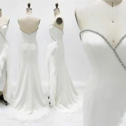 Jovani Bridal Jovani Couture S05819 Long Strapless Feather Slit Pageant Dress Wedding Gown Bridal Wedding Dresses