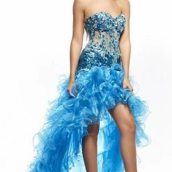 In Stock Corset Dresses Riva R9738 Black Size 0,4 Prom Dress Corset Sheer High Low Lace Organza Gown