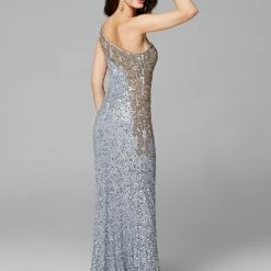 In Stock Primavera Couture 3637 Fitted Sequin One Shoulder Prom Dress With Slit Size 8 Turquoise Pageant Formal