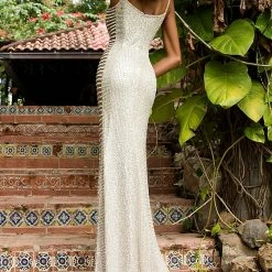 Bridal Jovani Couture S4261 Long Crystal Rhinestone Formal Dress Evening Gown Sheer Side