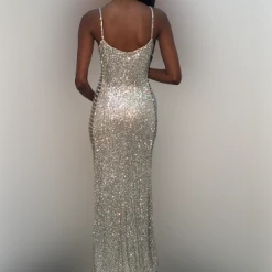 Bridal Jovani Couture S4261 Long Crystal Rhinestone Formal Dress Evening Gown Sheer Side