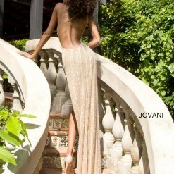 Backless Dresses Jovani Couture S4263 Long Fitted One Shoulder Sexy Dress Slit Crystal Beaded