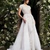 Jovani Bridal S50581 Short Sleeve Beaded Wedding Gown Overskirt Lace Couture Dress