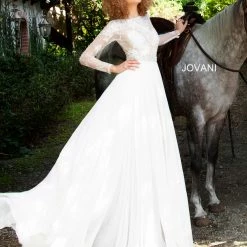 Discontinued Jovani Couture S51739 Sheer Bodice Long Sleeve Dress Lace Pageant Wedding