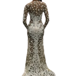 Long Sleeve Dresses Jovani Couture S59005 Long Sleeve Fitted Dress Sheer Sexy V Neck Nude Gown