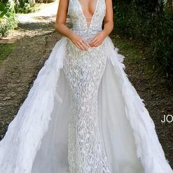 Jovani Bridal Jovani Couture S62942 Pageant Dress Feather Overskirt Wedding Gown Train