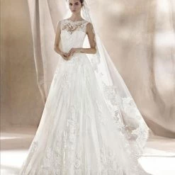 White One Bridal SARA Long Lace Ballgown Sheer High Neck Wedding Dress Sleeveless Ballgown Dresses